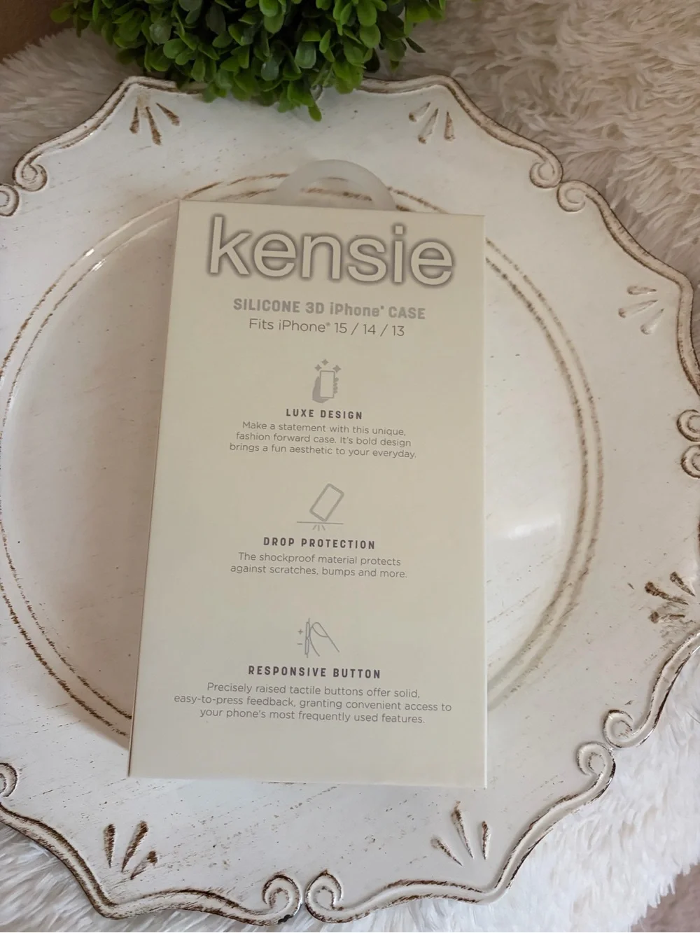 Kensie Cream Floral iPhone 15 Case with Raised Rose Design